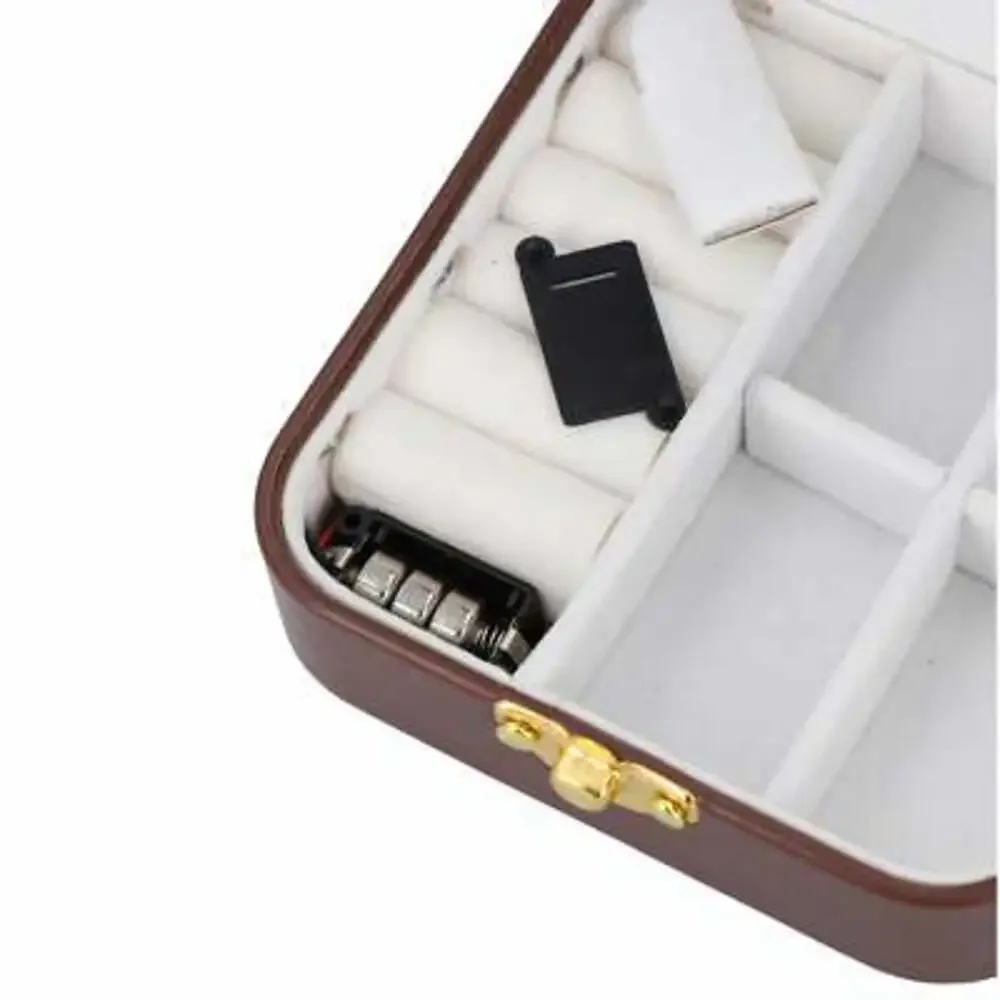 Brown Faux Leather LED Light Travel Jewelry Box with Latch Clasp & Mirror